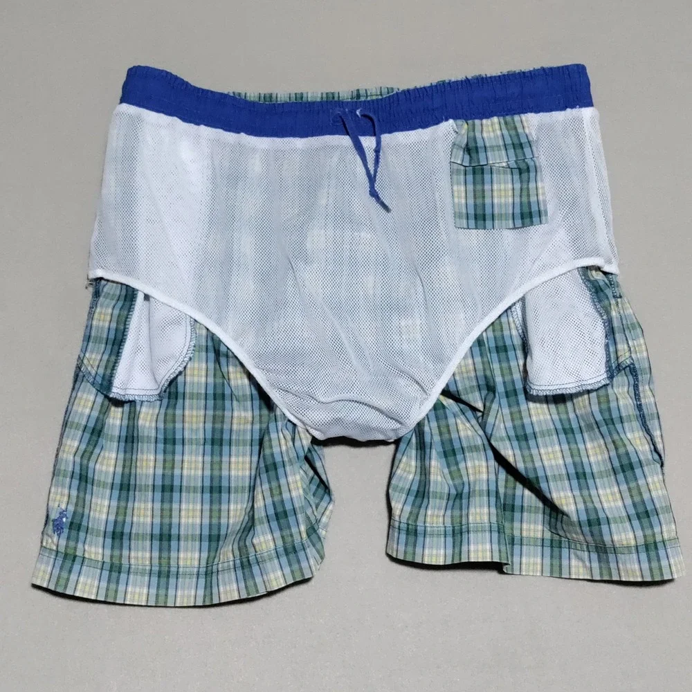 Polo Sport Ralph Lauren Plaid Swim Trunks Men's Size XL Blue‎ Green